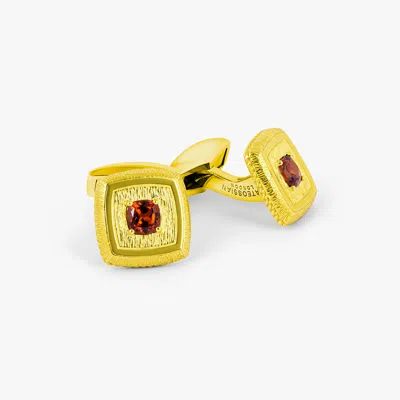 Tateossian Graffiato Square Precious Cufflinks In Yellow Gold Plated Sterling Silver With Garnet