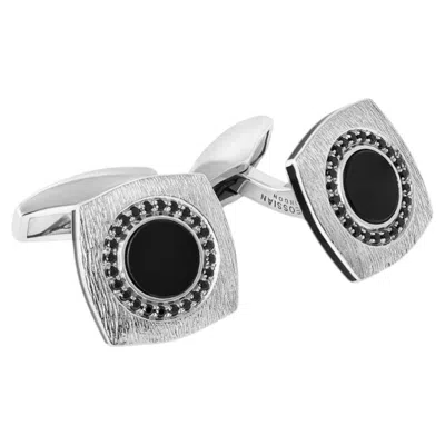 Pre-owned Tateossian Grafiatto Square Cufflinks In Sterling Silver With Onyx In Black