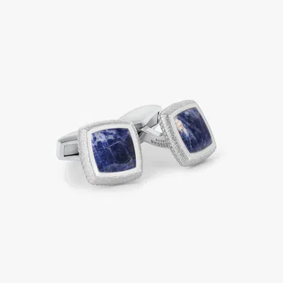 Tateossian Grafiatto Square Cufflinks In Sterling Silver With Sodalite In Blue