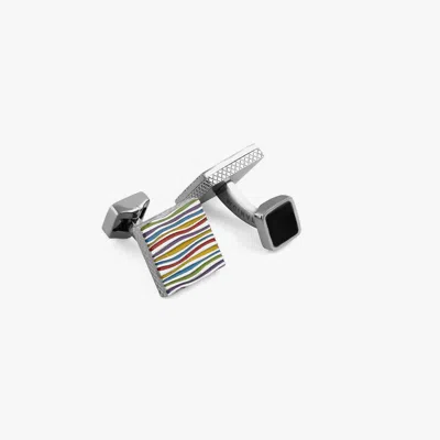 Tateossian Graphic Onda Cufflinks In Multi Colour & Titanium In Black