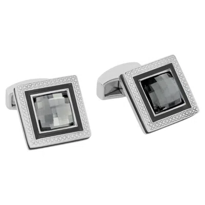 Pre-owned Tateossian Grey Rhodium Plated Swarovski Quadrato Cufflinks(limited Edition) In Gray
