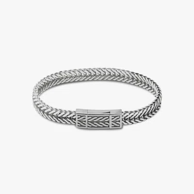Tateossian Herringbone Click Coda Di Volpe Bracelet In Oxidised Silver - S