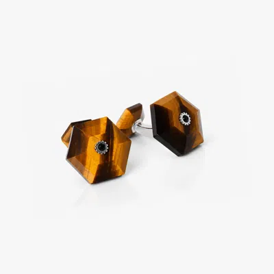 Tateossian Hexa Facet Brown Tiger Eye & Black Spinel Cufflinks