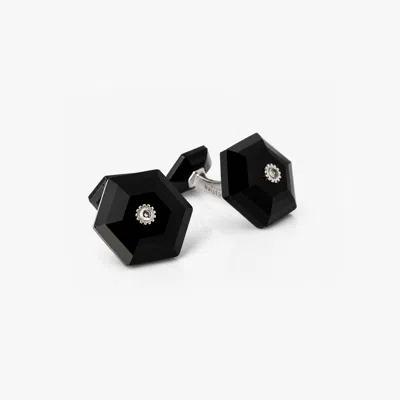 Tateossian Hexa Facet Onyx & Sapphire Cufflinks In Black