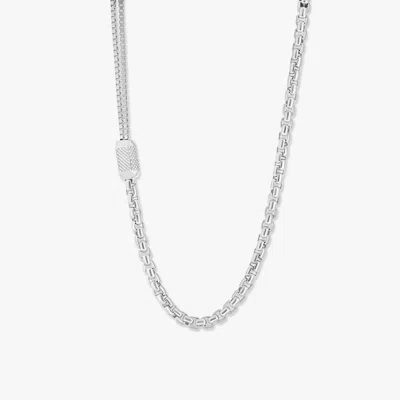 Tateossian Hexade Box Chain Necklace In Rhodium Plated Silver In Metallic