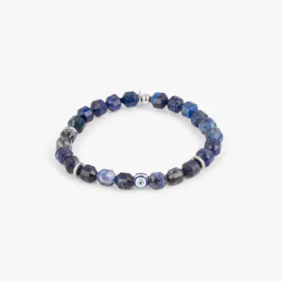 Tateossian Hexade Evil Eye Bracelet In Rhodium Plated Sterling Silver With Sodalite - L In Blue