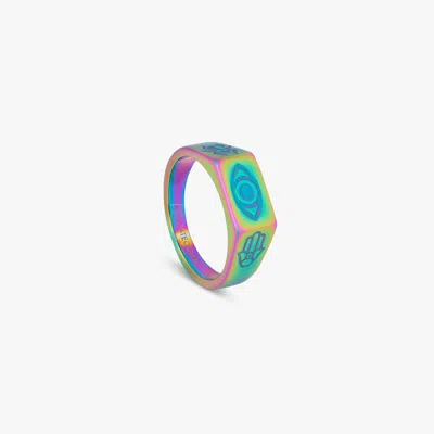 Tateossian Ip Iridescent Plated Stainless Steel Kaleidoscope Amulet Ring - S In Green