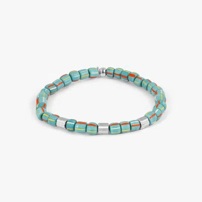 Tateossian Java Stripes Bracelet In Rhodium Plated Sterling Silver With Sky Blue Java Glass (limited Edition) -