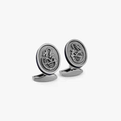 Tateossian Jurassic Dinosaur Cufflinks In Black Rhodium Silver