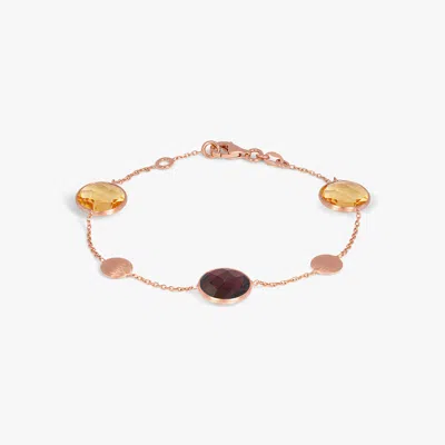 Tateossian Kensington Bracelet In 14k Satin Rose Gold With Garnet And Citrine