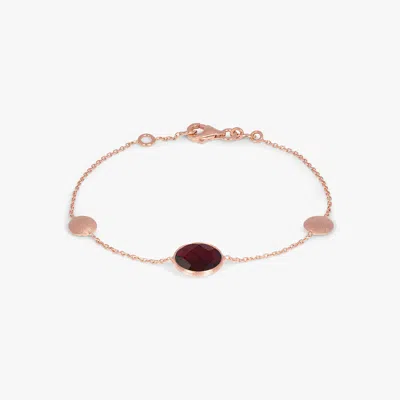 Tateossian Kensington Bracelet In 14k Satin Rose Gold Woth Garnet