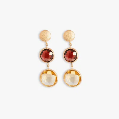 Tateossian Kensington Double Drop Earrings In 14k Satin Rose Gold With Garnet And Citrine
