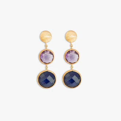 Tateossian Kensington Double Drop Earrings In 14k Satin Rose Gold With Sapphire And Amethyst
