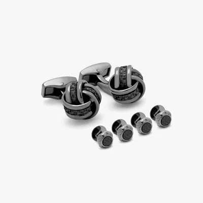 Tateossian Knot Stud Set With Gunmetal Plated Base Metal In Black