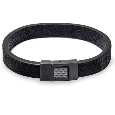 Tateossian Leather & Carbon Fiber Bracelet In Black