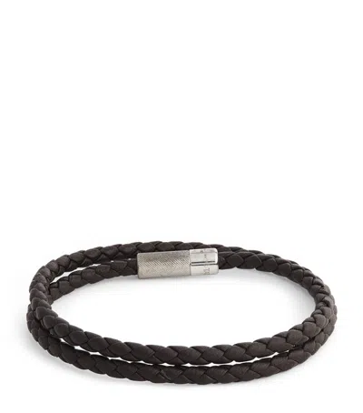 Tateossian Leather Double-wrap Braided Bracelet In Brown