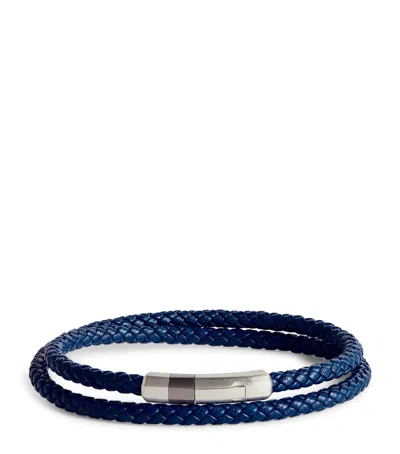 Tateossian Leather Double-wrap Braided Bracelet In Silver