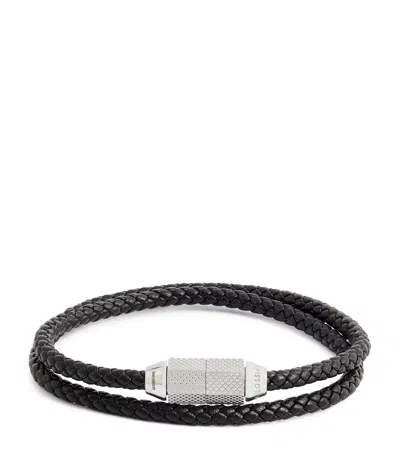 Tateossian Leather Macramé Bracelet In Black