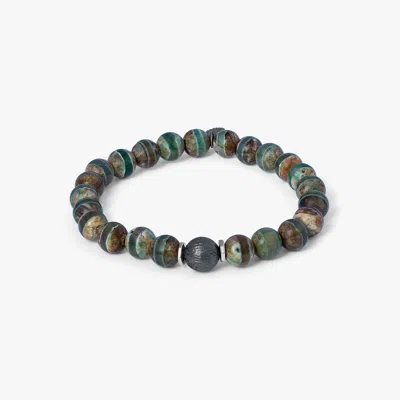 Tateossian Lhasa Graffiato Beaded Bracelet In Black Ruthenium Plated With Green Agate - M