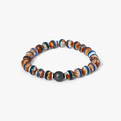 Tateossian Lhasa Graffiato Beaded Bracelet In Black Ruthenium Silver With Brown Agate - L In Multi