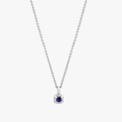 Tateossian London Amethyst Birthstone Necklace In Rhodium Plated Sterling Silver In Metallic