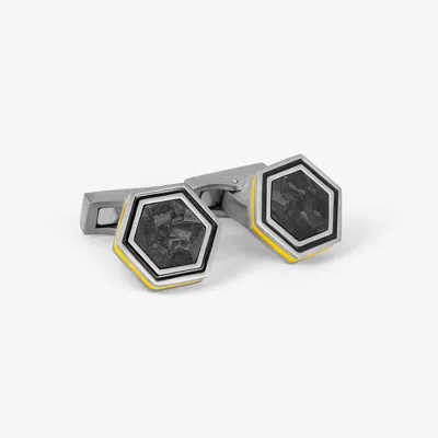 Tateossian London Automobili Lamborghini Hex Cufflinks In Titanium With Forged Carbon Fibre In Grey