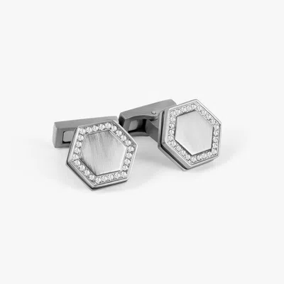 Tateossian London Automobili Lamborghini Hex Cufflinks In Titanium With White Diamonds In Metallic