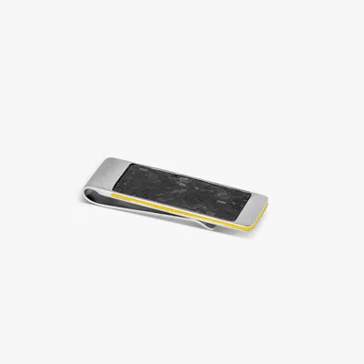 Tateossian London Automobili Lamborghini Hex Money Clip In Forged Carbon Fibre With Black & Yellow Enamel In Grey