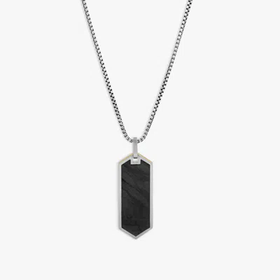 Tateossian London Automobili Lamborghini Hex Necklace In Titanium With Forged Carbon Fibre In Silver