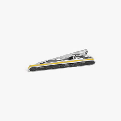 Tateossian London Automobili Lamborghini Hex Tie Clip In Forged Carbon Fibre With Black & Yellow Enamel In Metallic