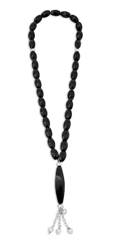 Tateossian London Black Rhodium Plated Silver Long Smooth Ellipse Onyx Worry Beads