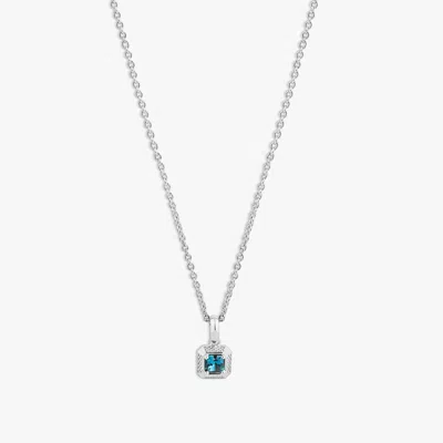 Tateossian London Blue Topaz Birthstone Necklace In Rhodium Plated Sterling Silver
