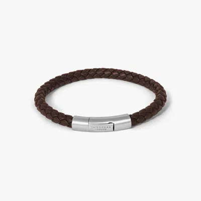 Tateossian London Charles Click Pelle Bracelet In Rhodium & Brown Leather - M