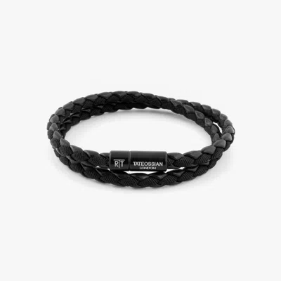 Tateossian London Chelsea Bracelet In Black Eco-leather With Black Aluminium Clasp