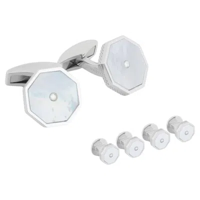 Pre-owned Tateossian London Eye Cufflinks And Studs Set In Rhodium Plated Silver With White Diamonds
