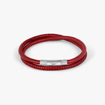 Tateossian London Giza Click Stitch Pelle Bracelet In Rhodium Plated Silver & Red Leather