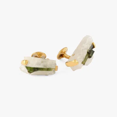Tateossian London Green Tourmaline In Quartz & Yellow Gold Cufflinks - Limited Edition