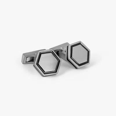 Tateossian London Lamborghini Hex Cufflinks In Titanium With Black Enamel In Silver