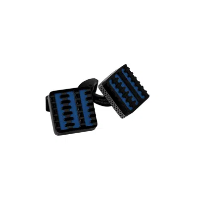 Tateossian London Men's Black / Blue Jagged Elements Cufflinks In Blue With Black Ip Plated & Stainless Steel In Black/blue