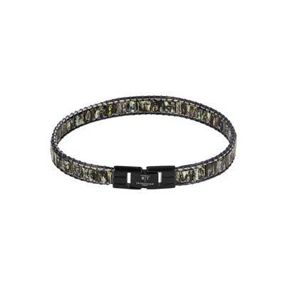 Tateossian London Men's Black / Green Mosaic Bracelet In Ip Black Plated With Dark Green Glass Beads