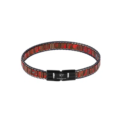 Tateossian London Men's Black / Red Mosaic Bracelet In Ip Black Plating With Red Glass Beads In Brown