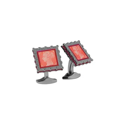 Tateossian London Men's Black / Red Red Gunmetal Regalia Victoria Cufflinks In Black/red