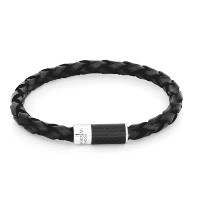 Tateossian London Men's Black / Silver Carbon Pop Bracelet With Black Leather And Black Carbon Fibre
