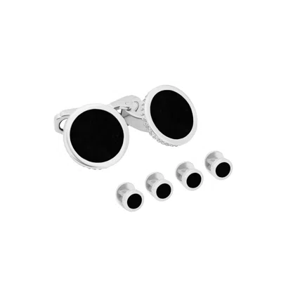 Tateossian London Men's Black / Silver Thompson Black White Bronze Plated Shirt Studs In Black/silver