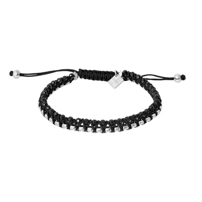 Tateossian London Men's Black / Silver Thompson Macrame Friendship Knot Bracelet With Black Agate In Black/silver