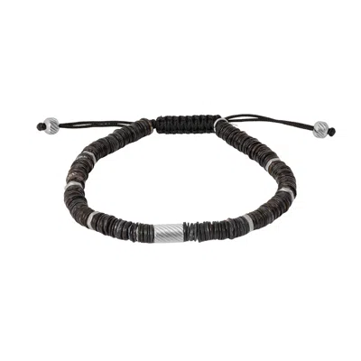 Tateossian London Men's Black / Silver Thompson Macrame Shell Bracelet In Black In Multi