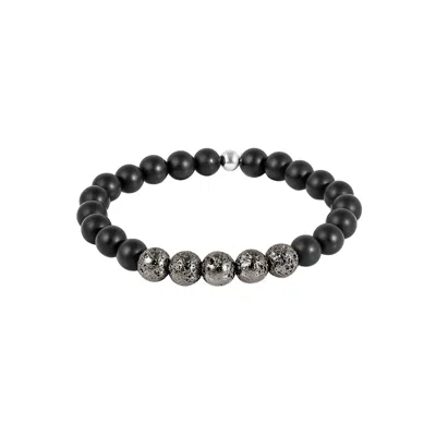 Tateossian London Men's Black / Silver Vesuvius Bracelet In Ip Plated Stainless Steel With Black Agate