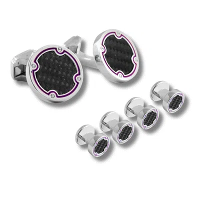 Tateossian London Men's Black / White Thompson Black Carbon Fibre Studs Set