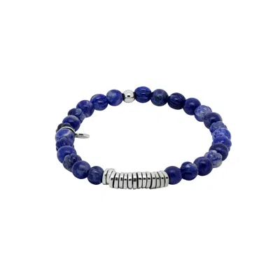 Tateossian London Men's Blue / Silver Classic Discs Beaded Bracelet In Rhodium Plated Silver With Blue Sodalite