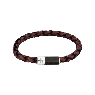 Tateossian London Men's Brown / Silver Carbon Pop Bracelet With Brown Leather And Black Carbon Fibre